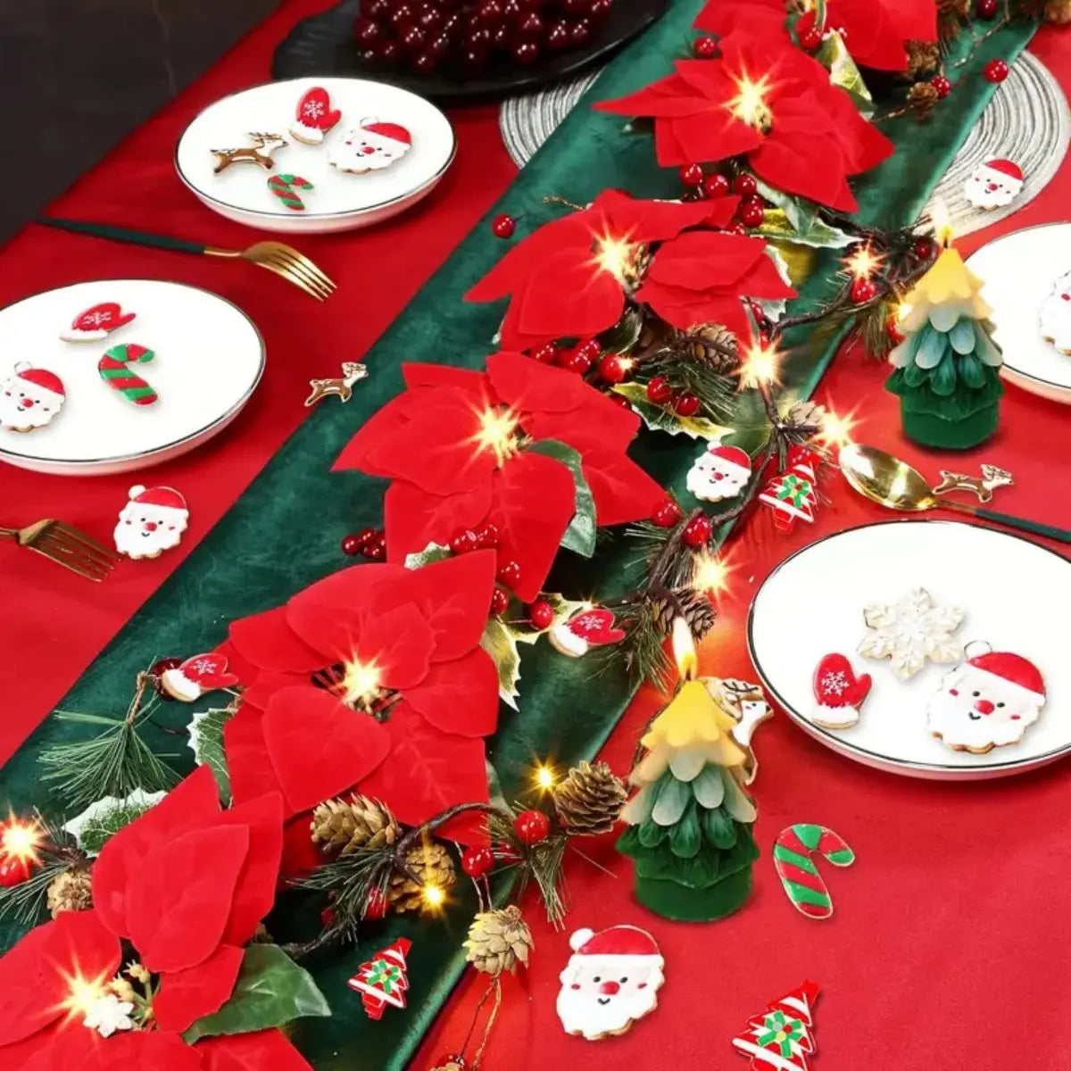 1pc natal 10/20 led guirlanda luzes com bagas vermelhas & folhas de azevinho alimentado por bateria para casa interior lareira decoração de natal