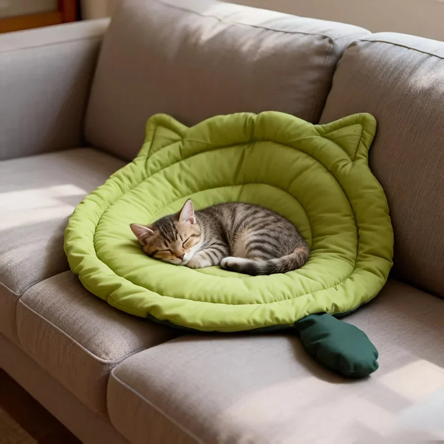 Cama de Pelúcia Fofa para Gatos 1pc, Colchonete em Formato de Gato, Macio, Respirável e Lavável para Gatos e Cães, Uso em Todas as Estações