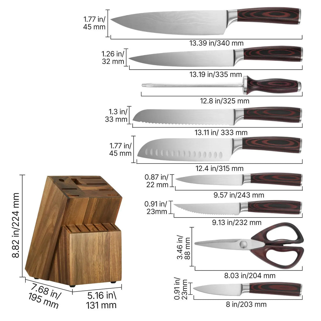"15-Piece High Carbon Stainless Steel Kitchen Knife Set with Block Sharpener & Rust-Resistant Cutlery (3CR13 Blade)"