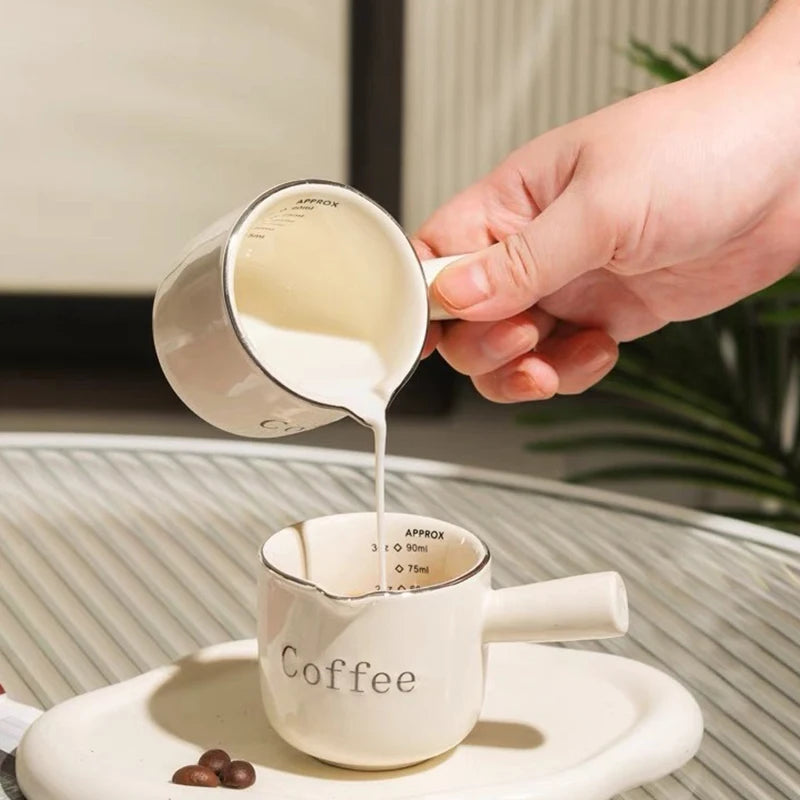 Copo de medição de café cerâmico com caneca de extração de café expresso graduada com alça agitador de latte cozinha copos de medição graduados