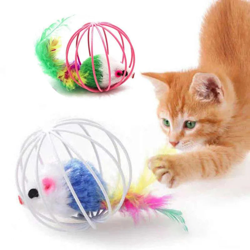 Rato colorido popular na gaiola brinquedo do gato dentro da areia interativo perseguição brinquedo do rato do gato