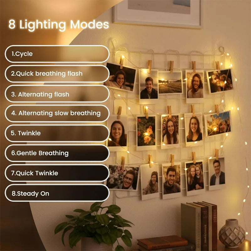 Luzes de fadas de natal recarregável led à prova d' água rgb luz de corda 8 modos design destacável para decoração de festa de casamento de árvore de natal