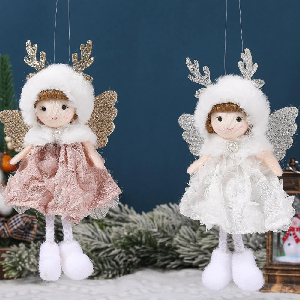 Natal Pendurado Malha Sequin Saia, Anjo Xmas Árvore Pingente Enfeites, Decoração de Casa, Noel, Presentes, 2022