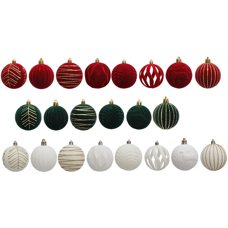 12 Peças de Enfeites de Árvore de Natal em Veludo, Bolas de Natal Flocadas, Decorações de Bolas de Natal, Enfeites de Natal para Pendurar na Árvore