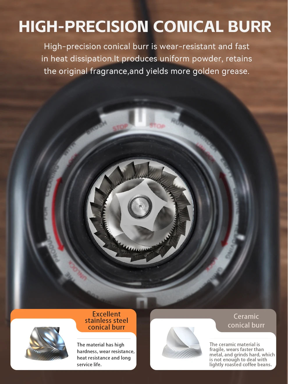 Hibrew moinho de café elétrico automático com 31 engrenagens para café expresso americano despeje sobre armazenamento visual de feijão g3