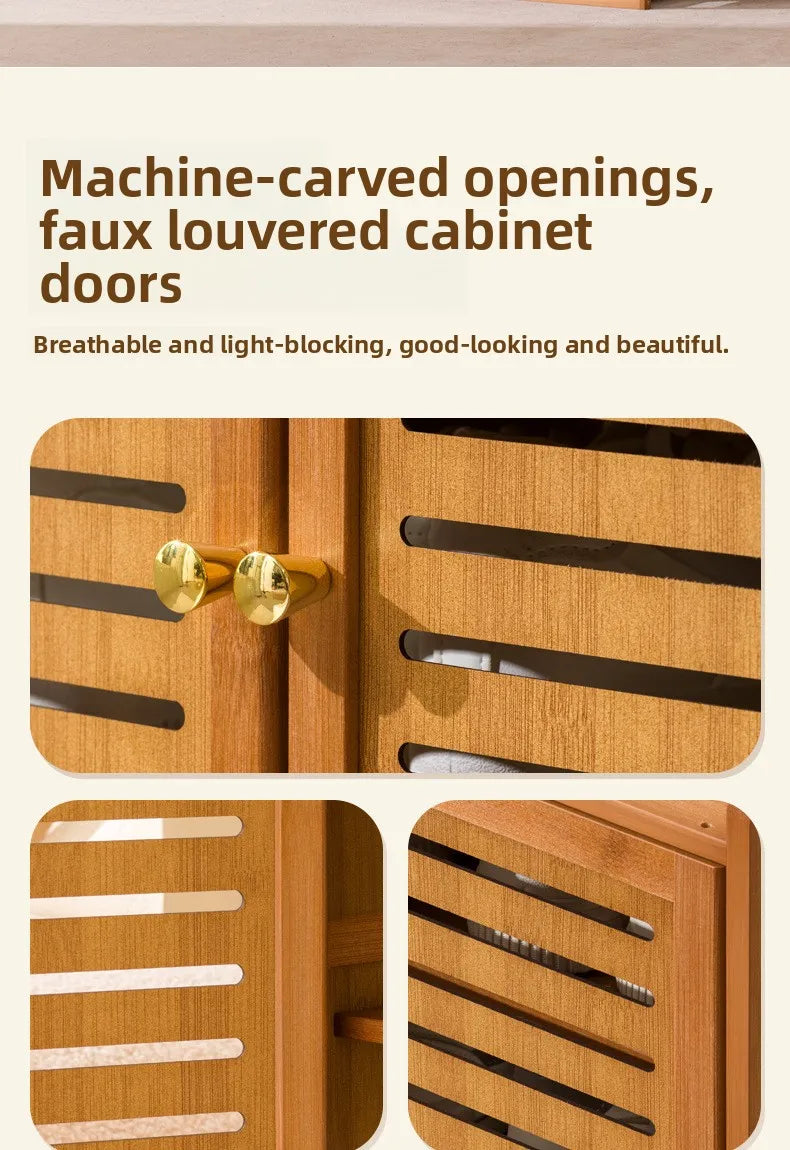 Armário de Sapatos de Bambu com Porta de Persiana, Armário de Armazenamento Multicamadas para Sala de Estar, Armário de Jantar, Armário de Utensílios de Cozinha