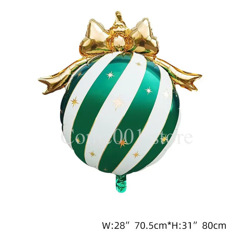 Balão Metalizado de Natal em Forma de Bola, Balões Estrela Listrados, Laço Dourado, Decoração para Pendurar na Árvore de Natal, Balões de Feliz Natal