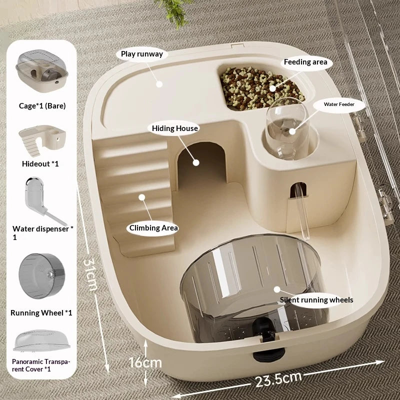Gaiola de Luxo para Hamster Dourado de Grande Capacidade, Habitat Villa com Plataforma Grande de 2 Camadas, Ninho para Esconderijo, Suprimentos para Pequenos Animais de Estimação
