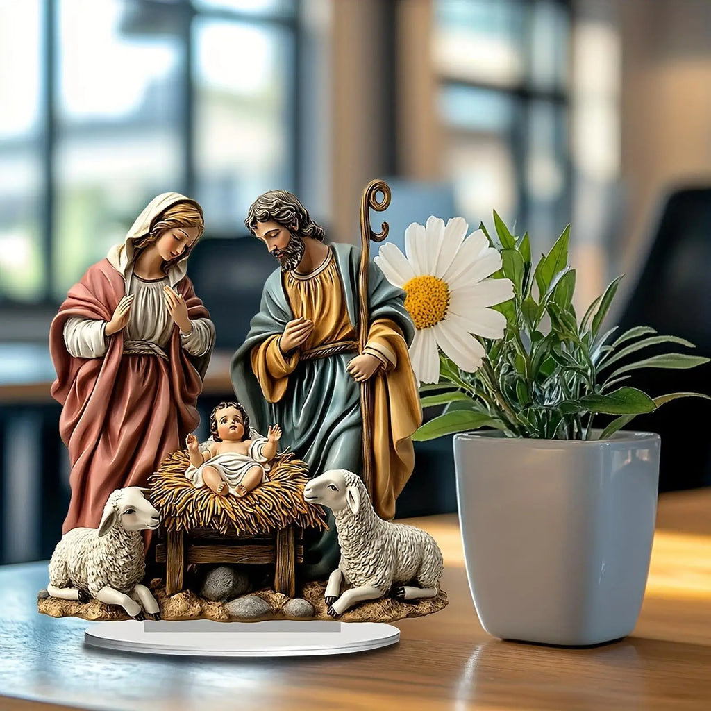 Estatueta de presépio de natal, decoração de natal, família sagrada, miniaturas, estátua para presente de aniversário, decoração interna, prateleira