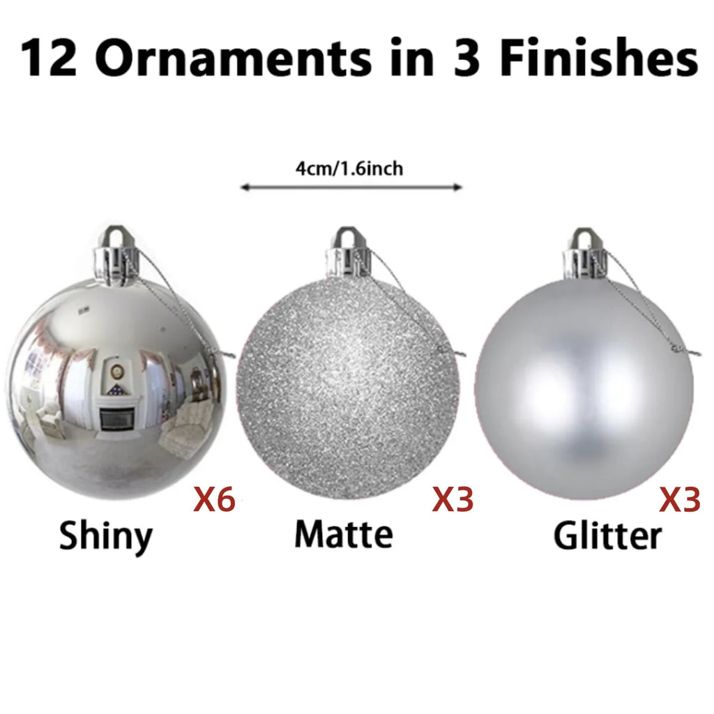 Conjunto de enfeites de bolas de natal, 3/4/6cm, enfeites inquebráveis de natal, bolas suspensas para festa de feriado, decoração de casamento (tira e azul)