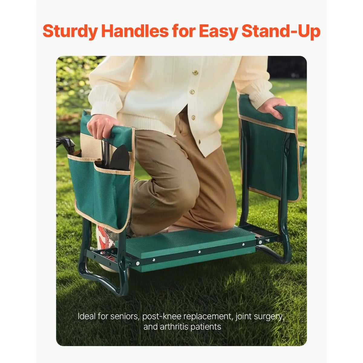Heavy Duty 6 in Wide Garden Kneeler Seat Folding Garden Stool with 2 Tool Bags Garden Tools Accessory