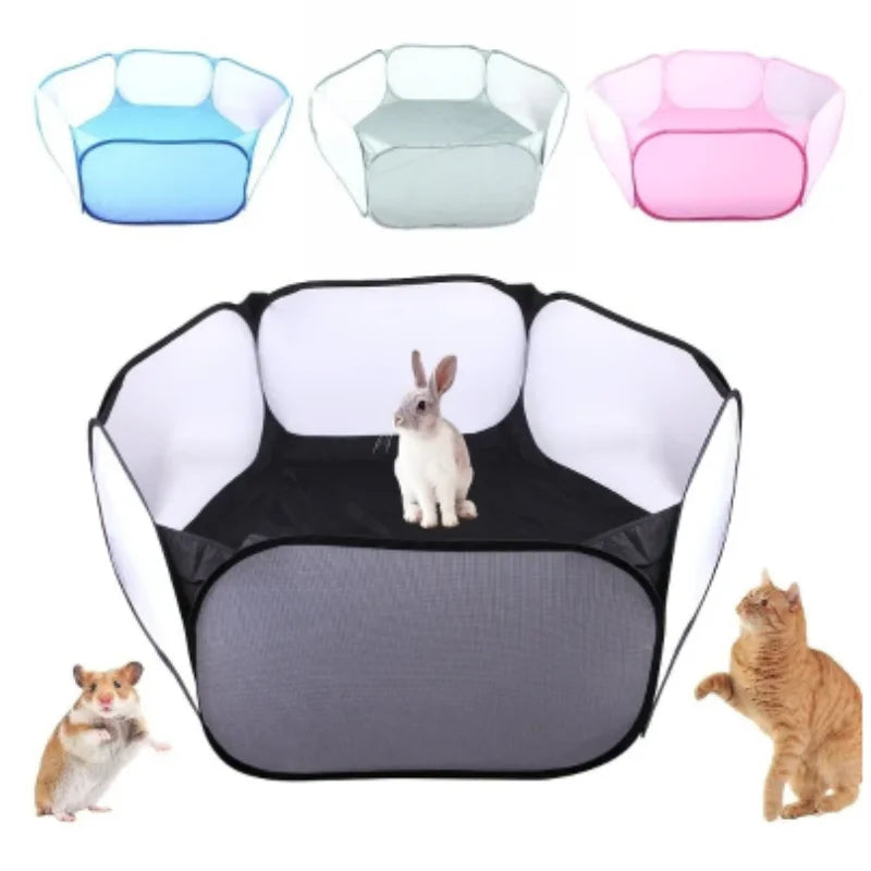 Transparente portátil pet gaiola tenda cão gato cercadinho aberto dobrável quintal cerca para hamster coelho cobaia pequena gaiola para animais de estimação