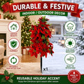 Árvore de Natal artificial com poinsettias e estaca para fixar no chão, ideal para vasos de jardim, canteiros de flores, degraus de entrada
