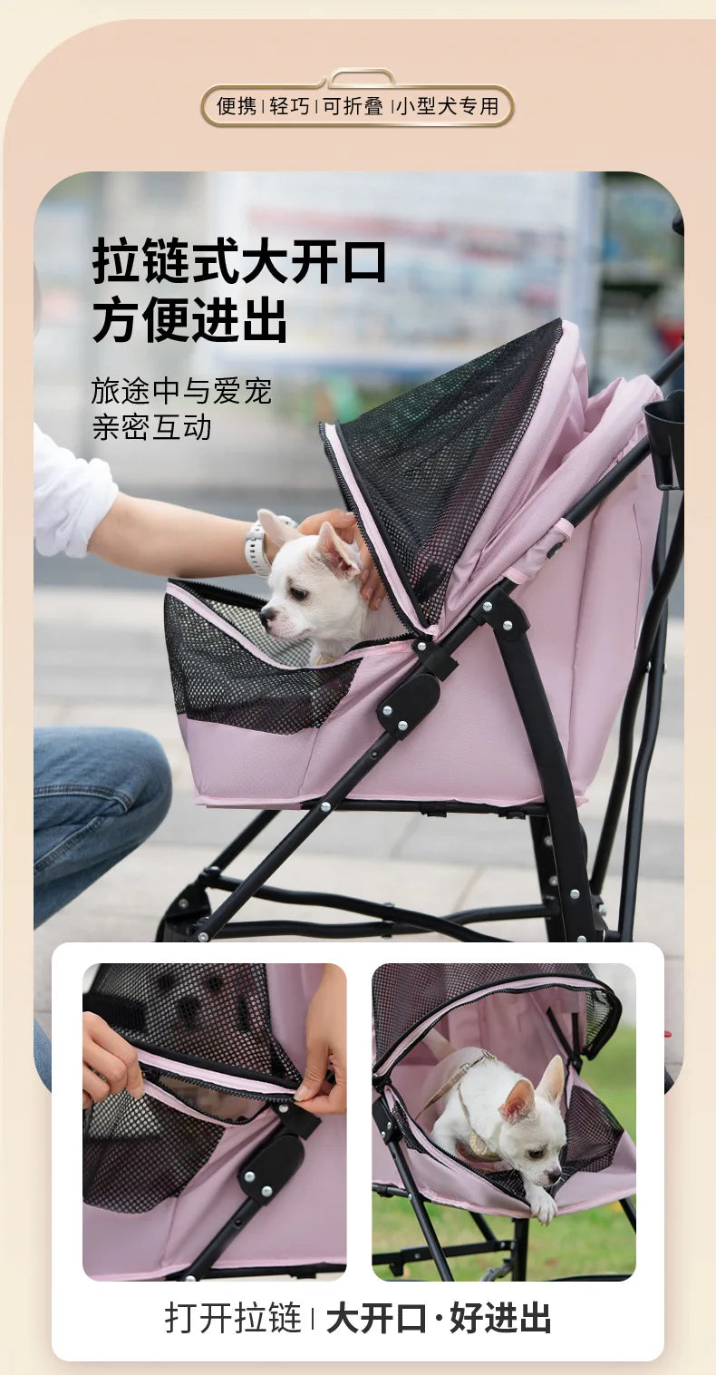 Carrinho de passeio para animais de estimação, carrinho para cães e gatos, tipo ursinho de pelúcia, para atividades ao ar livre, leve e dobrável, para cães e animais de estimação pequenos.