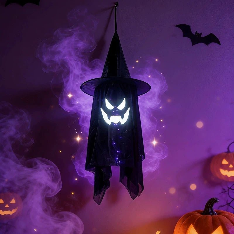 Chapéu de Bruxa LED Brilhante para Halloween, Pendentes de Fantasma, Ornamento Iluminado para Pendurar, Decoração de Porta Externa para Festa de Feriado e Cenário de Jardim - Kasa & Pet
