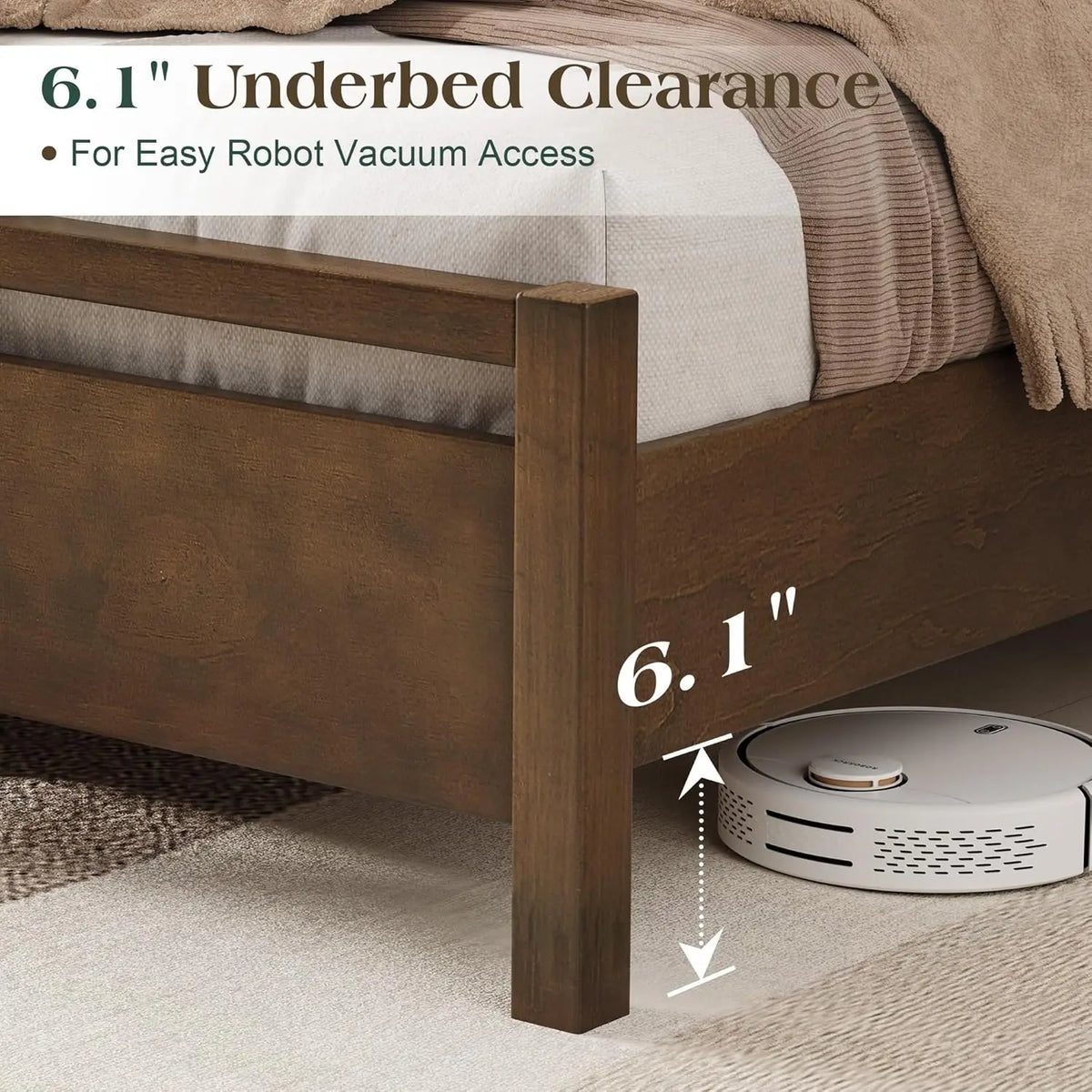 Cama Queen Size de Madeira Maciça com Cabeceira, Cama Plataforma Minimalista com Suporte de Ripas de Madeira/Sem Box Spring, Personalizável