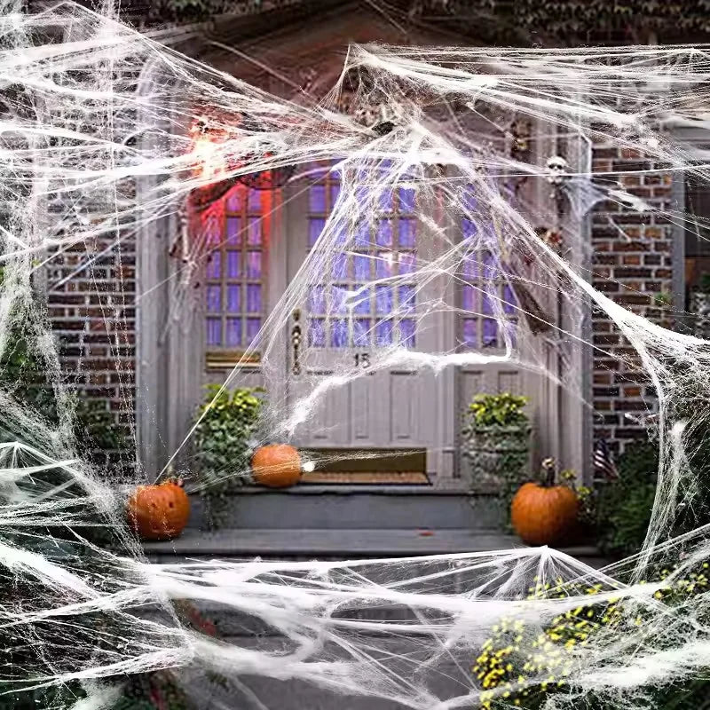 Decoração de halloween teia de aranha branca artificial elástica teia de aranha para o dia das bruxas assustador festa em casa adereços decoração de casa assombrada