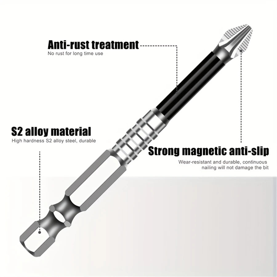 Conjunto de brocas roscadas antiderrapantes e resistentes a impactos, chave de fenda, broca de dureza, ferramentas manuais, 25/50/65/70/90/150mm