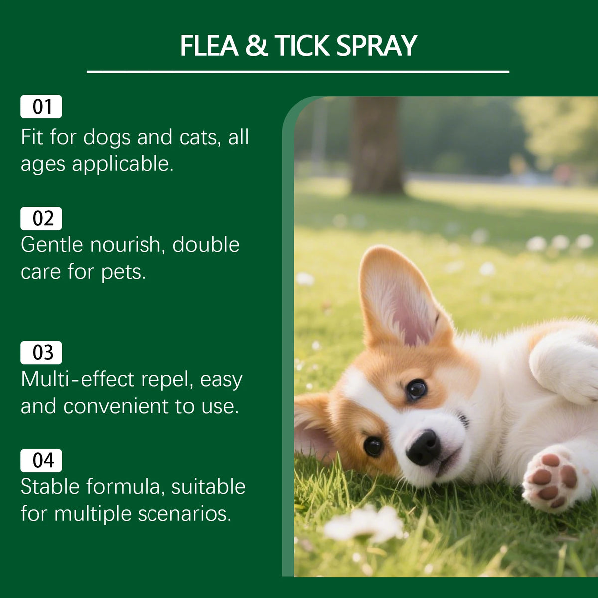 Spray Repelente de Pulgas e Carrapatos para Animais de Estimação com Extrato de Plantas para Gatos e Cães
