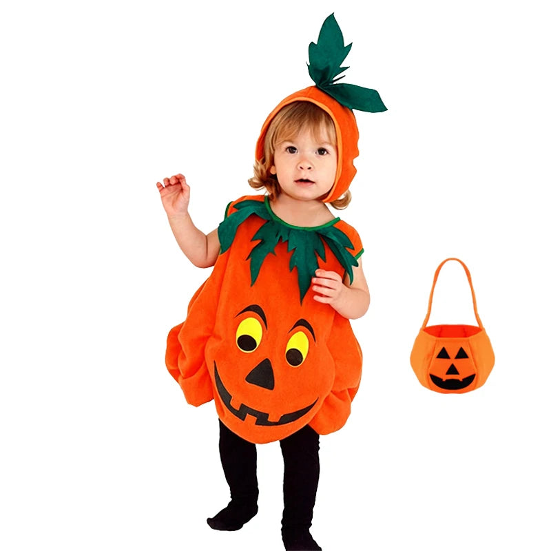 Macacão Infantil 2026 para Meninas e Meninos, Fantasia de Abóbora de Halloween com Chapéu, Cosplay para Apresentação em Palco, Fantasia para Festa de Natal
