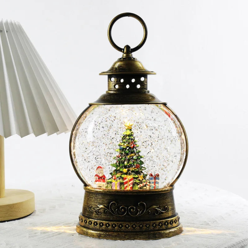 Caixa de música de natal com luzes de natal de cristal ornamentos decoração festiva para festa em casa decoração de mesa clássico presente de natal