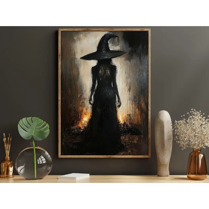 Pôster de Decoração de Parede de Halloween: Bruxa Sombria no Bosque com Flores - Impressão em Tela Sem Moldura para Decoração Festiva de Casa - Kasa & Pet
