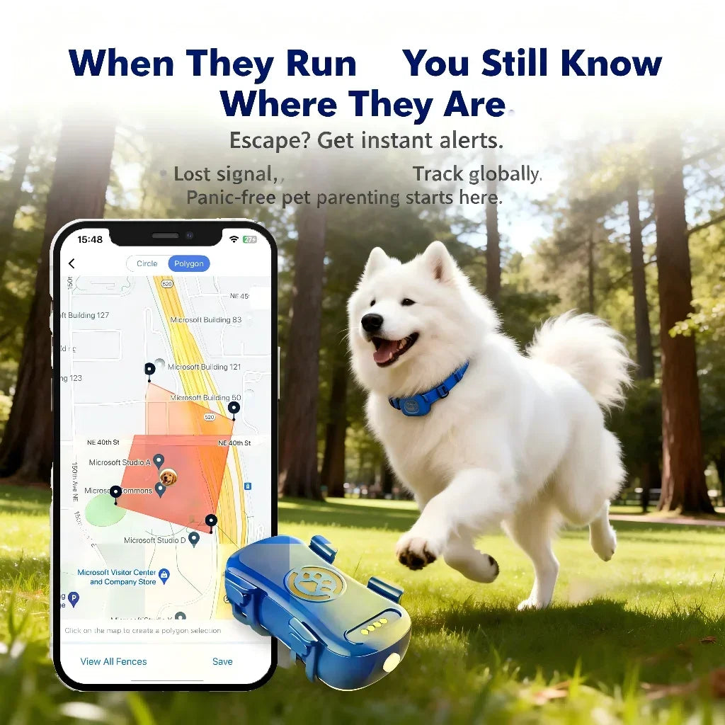 Rastreador GPS para Cães e Gatos com IoT Integrado, Rastreamento por SIM e WiFi, Distância Ilimitada, Localizador Anti-Perda com Código QR, Assinatura Necessária