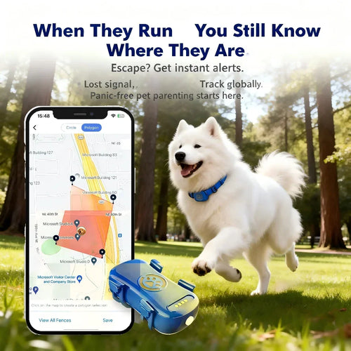Rastreador GPS para Cães e Gatos com IoT Integrado, Rastreamento por SIM e WiFi, Distância Ilimitada, Localizador Anti-Perda com Código QR, Assinatura Necessária