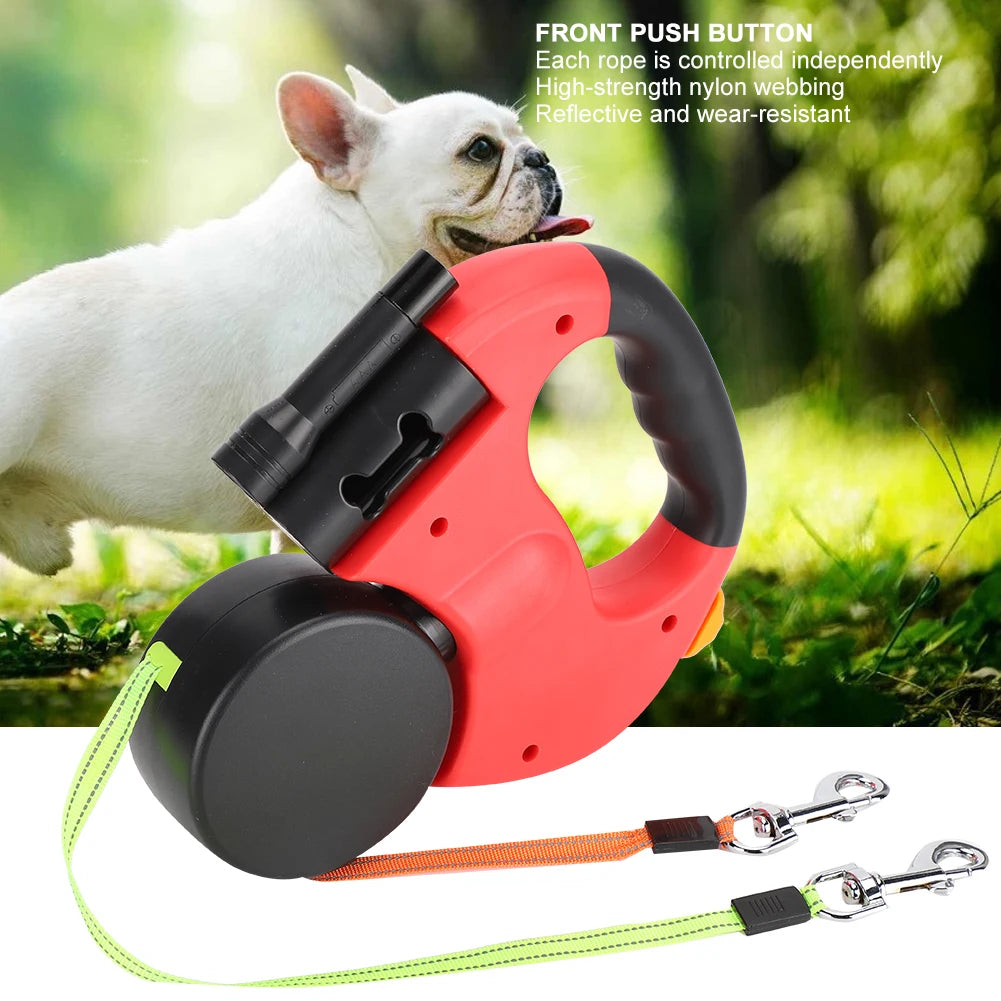 Produto para animais de estimação andando automático extensível flexível cão gato tração corda dupla cabeça mão segurando com luz led