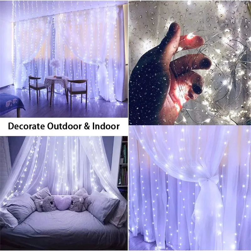Luzes de natal led luzes de cortina de fadas 8 modo remoto usb festão decoração de natal para casa férias lâmpada de ano novo