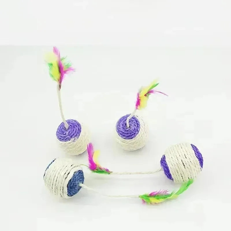 1 unidade de brinquedo para gato, bola de sisal para arranhar, brinquedo interativo de treinamento para filhotes e gatos de estimação, brinquedo com penas, brinquedos interativos para gatos.