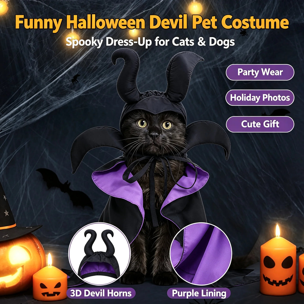 Fantasia de Halloween para Cães e Gatos, Capa com Capuz, Capa de Veludo da Maléfica, Ajustável, Vestuário para Festa de Cosplay, Brinquedo Engraçado de Bruxa para Animais de Estimação