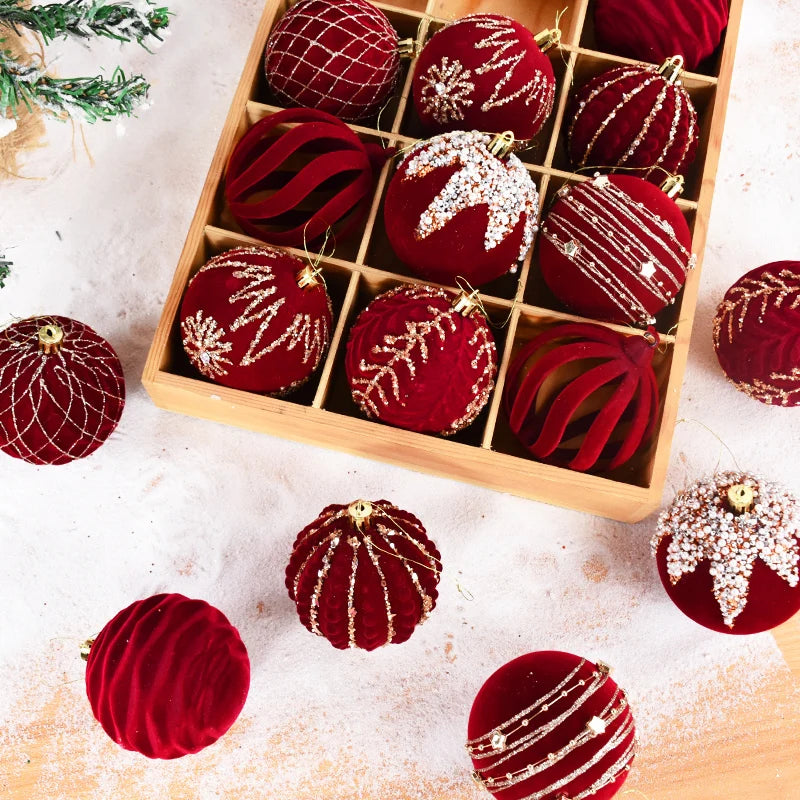 4 pçs 8cm vinho vermelho bola de natal ornamento decoração da árvore de natal esferas pingente textura de veludo bola ano novo decoração para casa