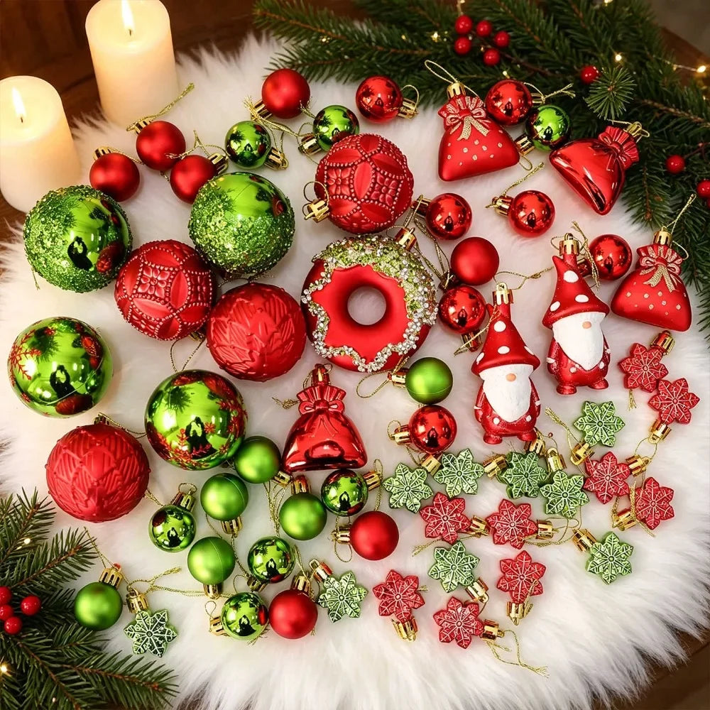 Conjunto de Bolas de Natal com Formatos Variados, Enfeites de Natal Inquebráveis para Pendurar, Bolas, Donuts, Gnomos, Pinhas, Decoração de Natal para Casa