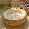 Handmade Vine Woven Cat Nest, Almofada Destacável, Lavável, Puro, Universal, Sazonal, Calor, Pet Shop, Acessórios, 4 Estações, Inverno