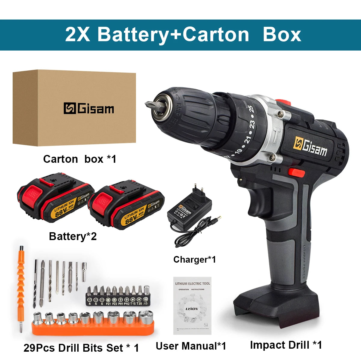 21v furadeira de impacto sem fio chave de fenda elétrica broca de martelo mini furadeira de mão sem fio bateria de íon de lítio ferramentas elétricas