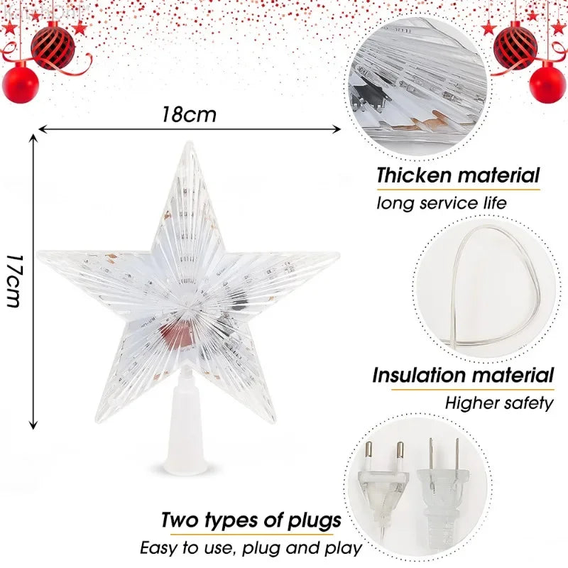 Estrela de natal árvore topper luzes led brilhante estrela lâmpada espumante luz da noite árvore de natal ornamentos superiores ano novo decoração de festa em casa