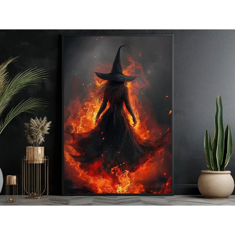 Pôster de Decoração de Parede de Halloween: Bruxa Sombria no Bosque com Flores - Impressão em Tela Sem Moldura para Decoração Festiva de Casa - Kasa & Pet