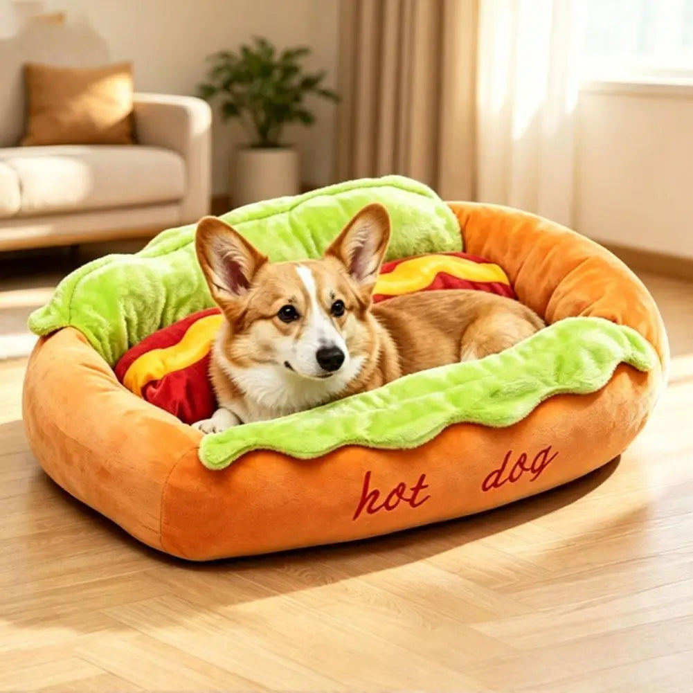 Cama para Animais de Estimação em Formato de Cachorro-Quente, Almofada Macia de Fibra para Cães e Gatos, Casa Quente para Filhotes, Camas Removíveis e Laváveis para Cães e Gatos