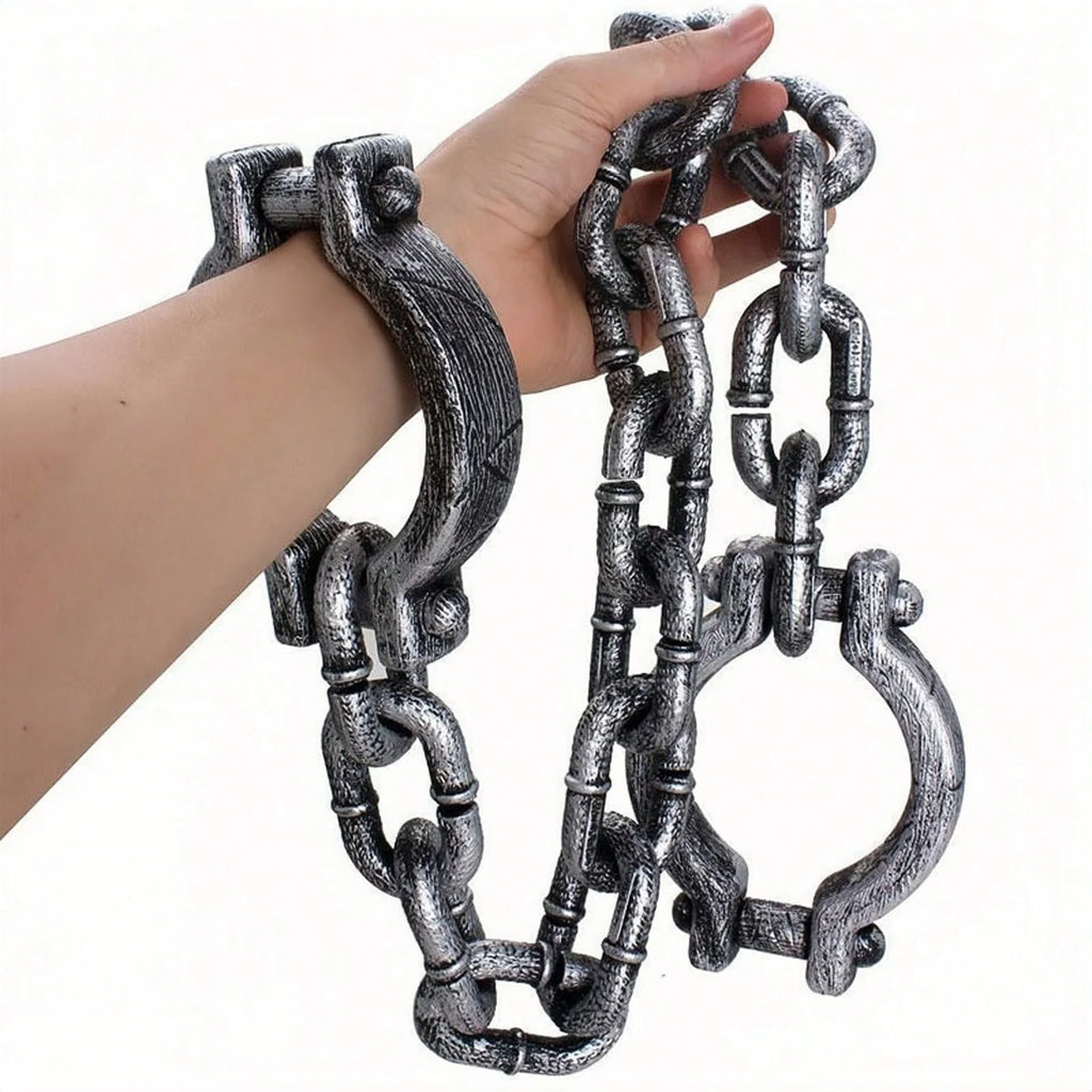 Itens de maquiagem e decoração para festas de Halloween, algemas, correntes de ferro, acessórios de prisioneiro de terror, pulseiras de imitação de plástico, grilhões, correntes.