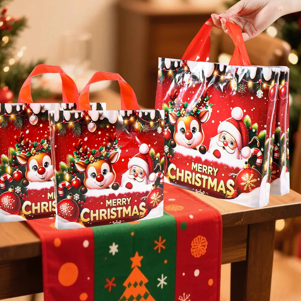 6 Sacolas de Presente de Natal com Tema Papai Noel e Rena, Sacolas de Embalagem para Presentes de Ano Novo 2026, Decoração Natalina para Casa