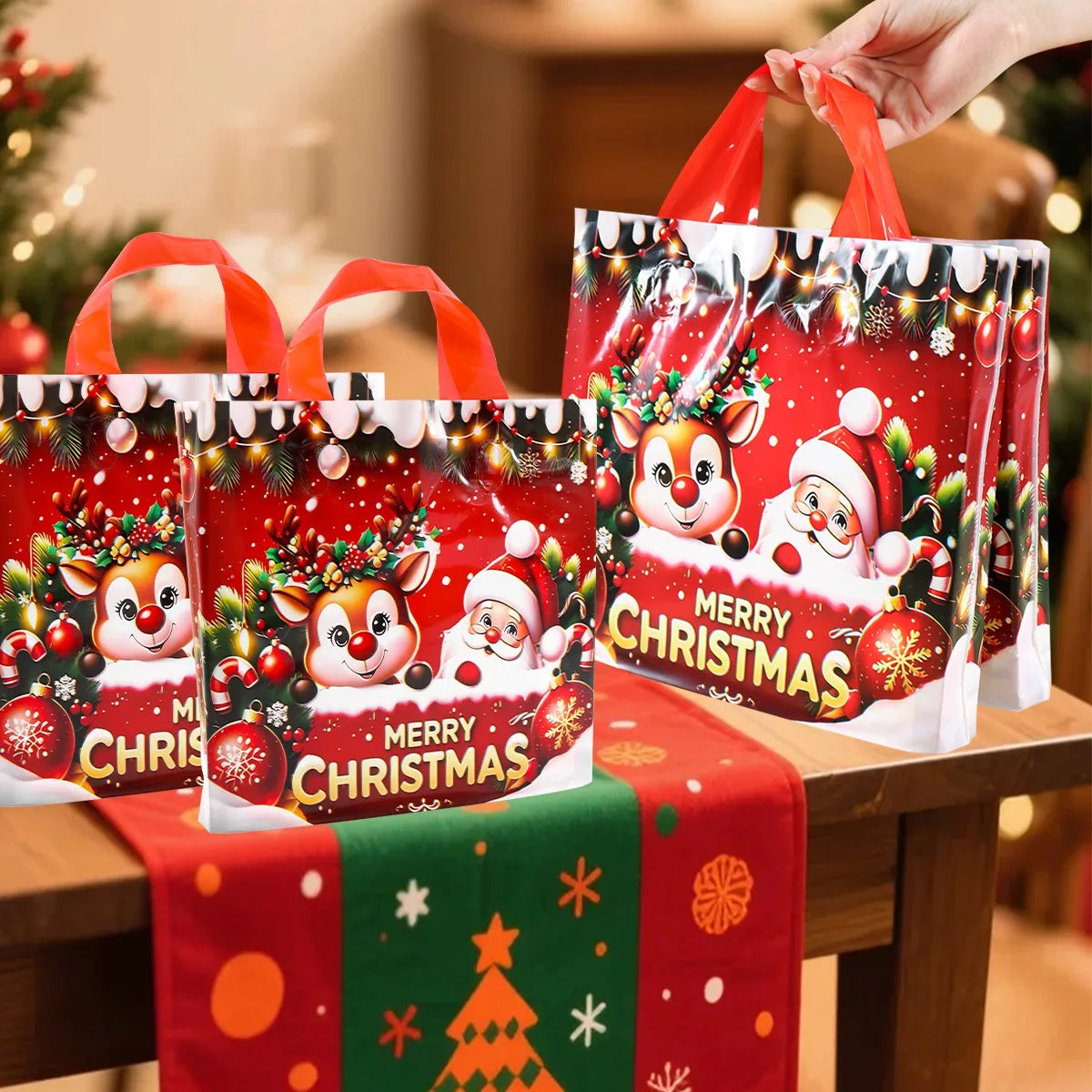 6 Sacolas de Presente de Natal com Tema Papai Noel e Rena, Sacolas de Embalagem para Presentes de Ano Novo 2026, Decoração Natalina para Casa