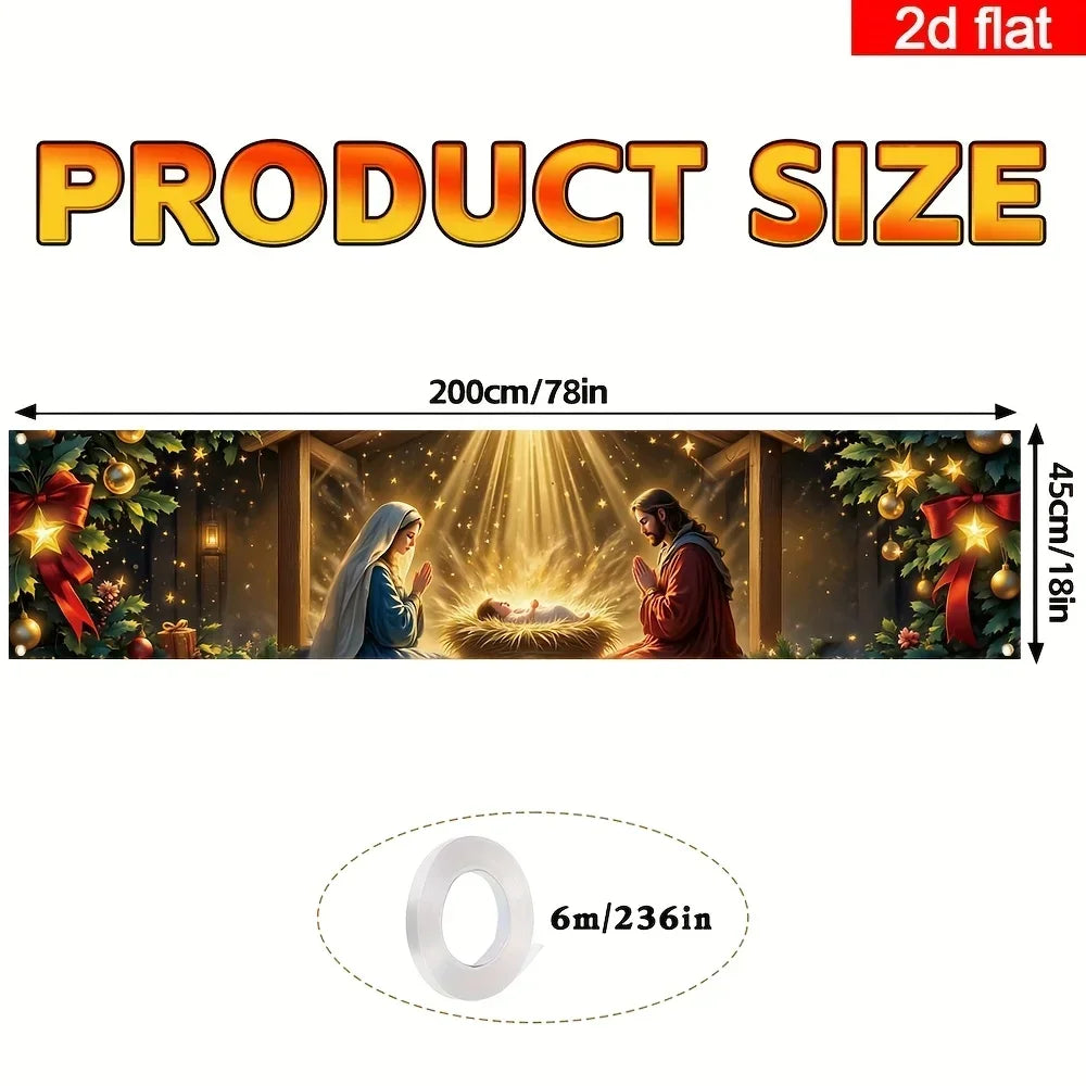 Banner de Natal para o pátio, decorações natalinas com tema de presépio, ideal para decoração de pátios ao ar livre e para cercas de jardim.