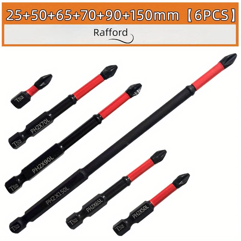 Conjunto de brocas magnéticas antiderrapantes 3/6/12 peças, aço S2, brocas de cabeça cruzada e de impacto, adequadas para drivers elétricos e manuais