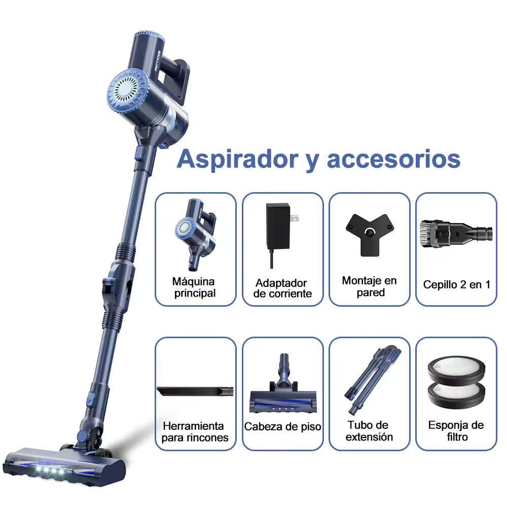 Aspirador de Pó Sem Fio PrettyCare W400 com Sucção de 25KPA, Aspirador Portátil Poderoso com 40 Minutos de Tempo de Funcionamento e Conjunto de 3 Escovas