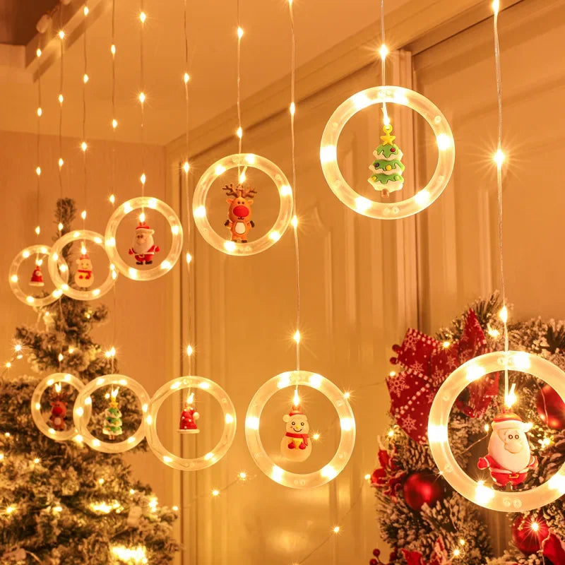 LED Christmas String Lights for Room Decoration, Guirlanda Cortina Lâmpada, Plug USB, Estrela, Papai Noel, Quarto, Sala de estar, Janela