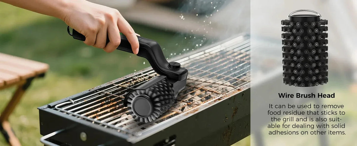 Escova Elétrica para Grelha 2 em 1 Sem Fio Recarregável, Escova de Limpeza para Grelha com Cabeça de Aço Inoxidável, Potência de 3 Velocidades para Grelhas de Churrasco