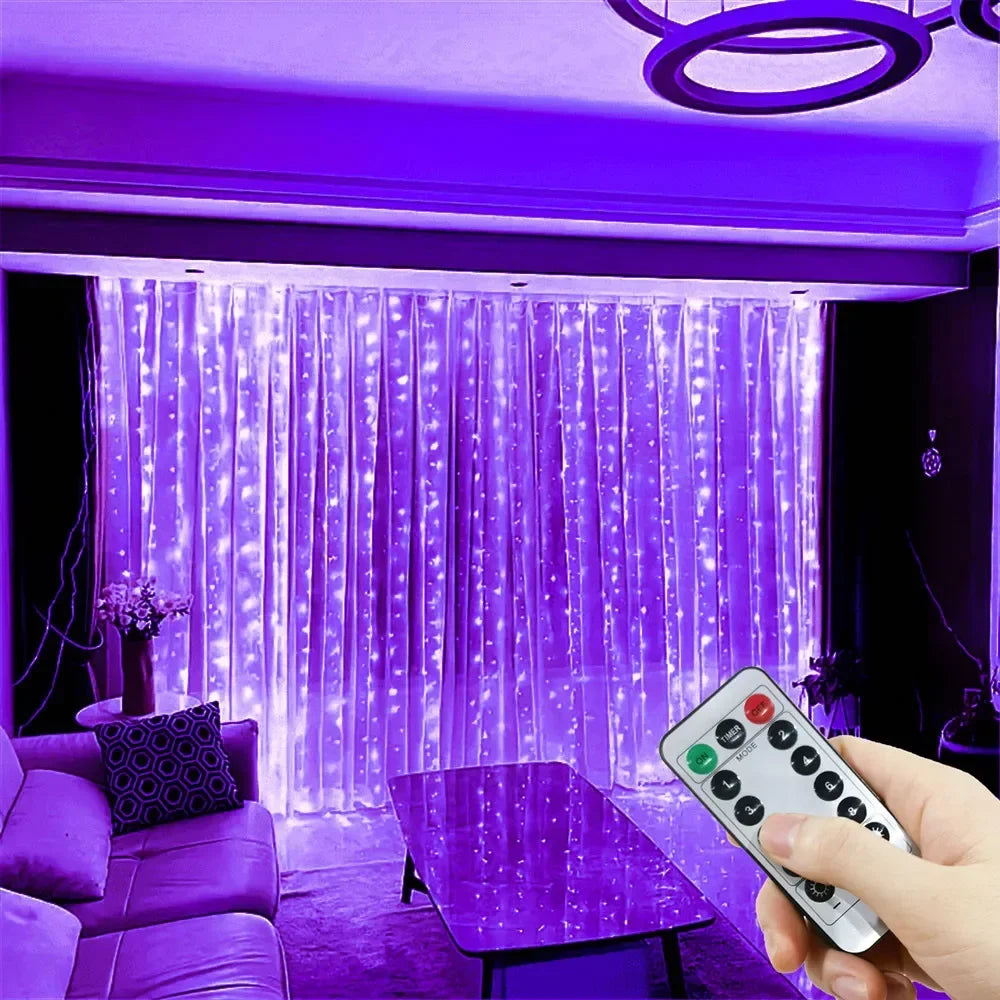Luzes de fadas de natal guirlanda de casamento ao ar livre 8 modo led usb cortina luz corda festa decoração do feriado jardim luz navidad