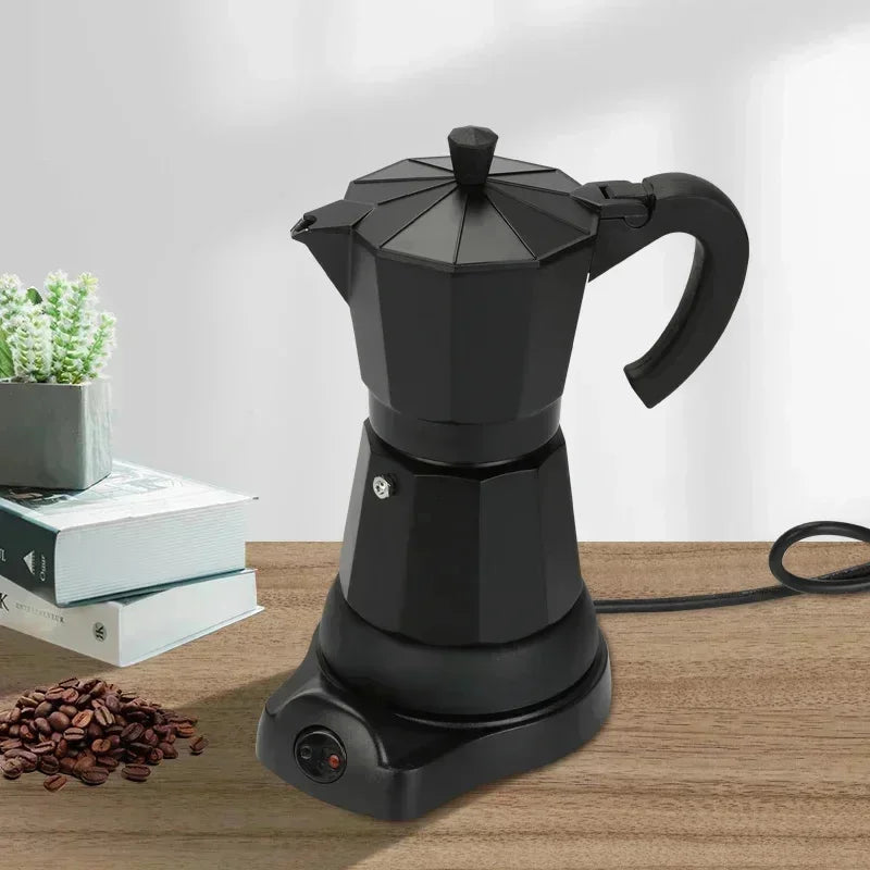 Cafeteira elétrica de alumínio 220v 300ml, estilo italiano, com plugue europeu, para uso doméstico, rápida e conveniente.