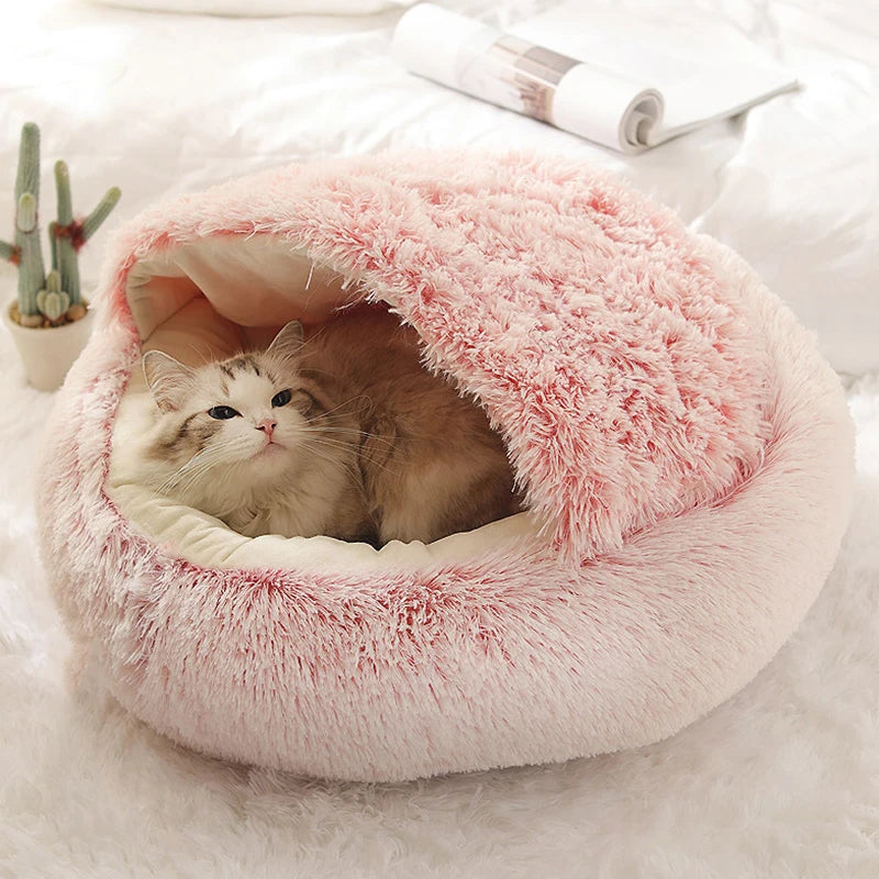 Cama macia quente do animal de estimação do luxuoso com tampa, ninho redondo do sono, caverna para cães pequenos, colchão do gato, gatinho